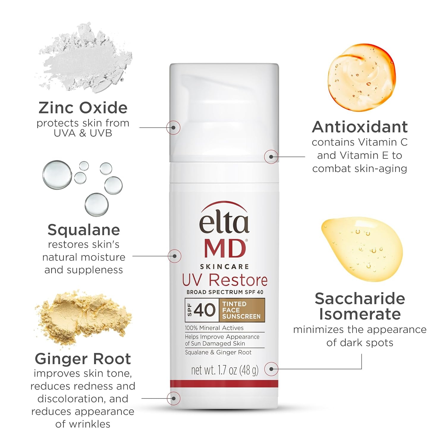 image:imageEltaMD UV Restore 100 Mineral Face Sunscreen For Mature Skin SPF 40 For Adults with Visible Sun Damage Fine Lines or Age Spots Zinc Oxide Formula Lightweight Restores Skin Moisture01 Tinted 17 oz