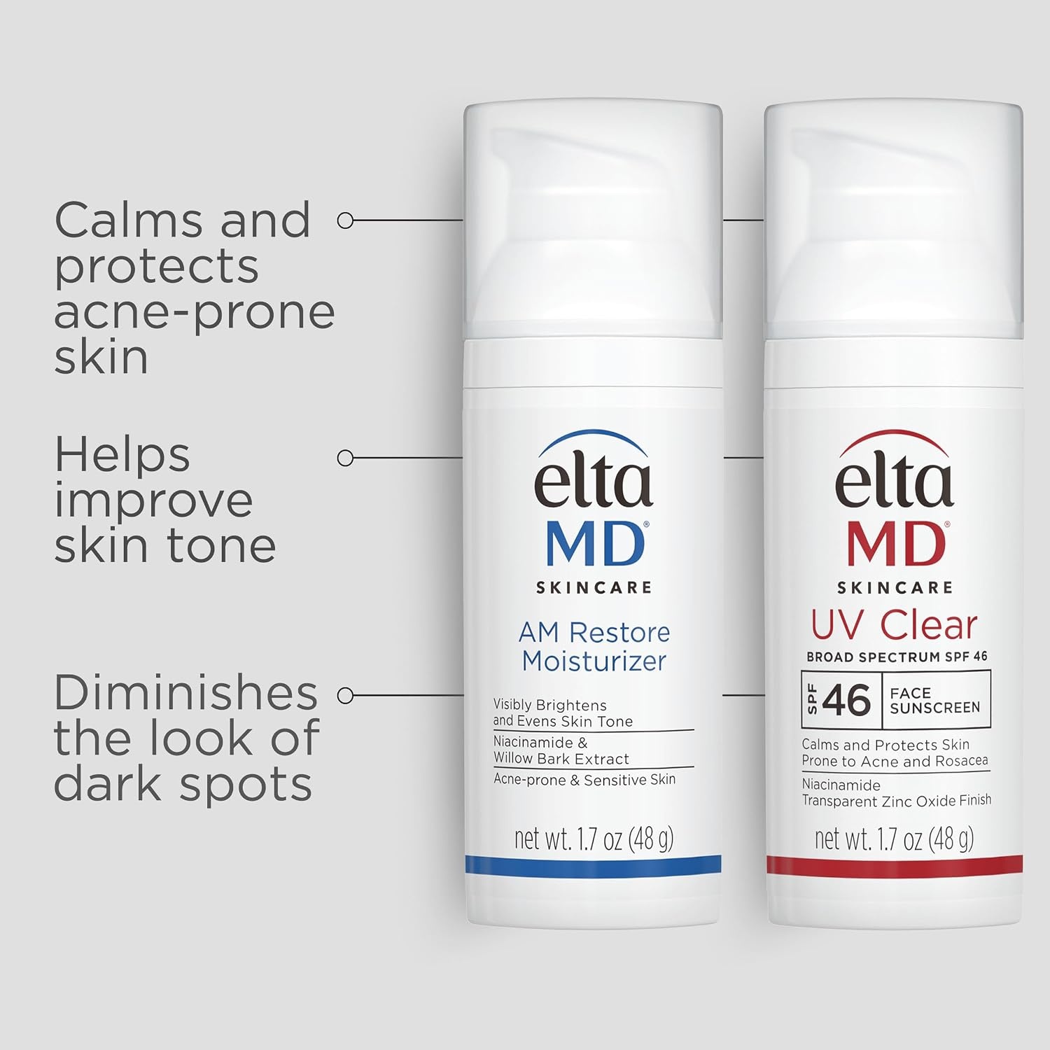 image:imageEltaMD Clear Skin Daily Duo Sensitive Skin Set SPF 46 Includes UV Clear Face Sunscreen and AM Moisturizer Niacinamide Zinc Oxide For AcneProne Skin and Rosacea FragranceFree
