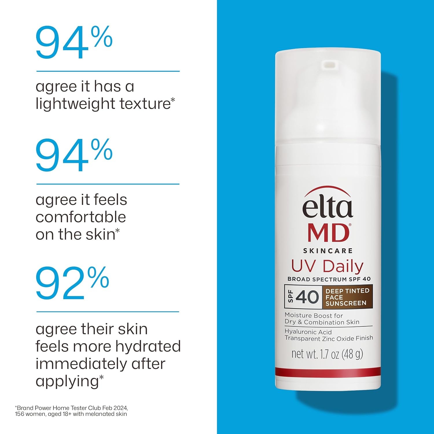 image:imageEltaMD UV Daily Face Sunscreen Moisturizer Zinc Oxide SPF 40 and SPF 50 Hydrates and Protects Dry Dehydrated Skin Lightweight No White Cast Dermatologist Recommended Available in Three Tints05 Deep Tint 17 oz