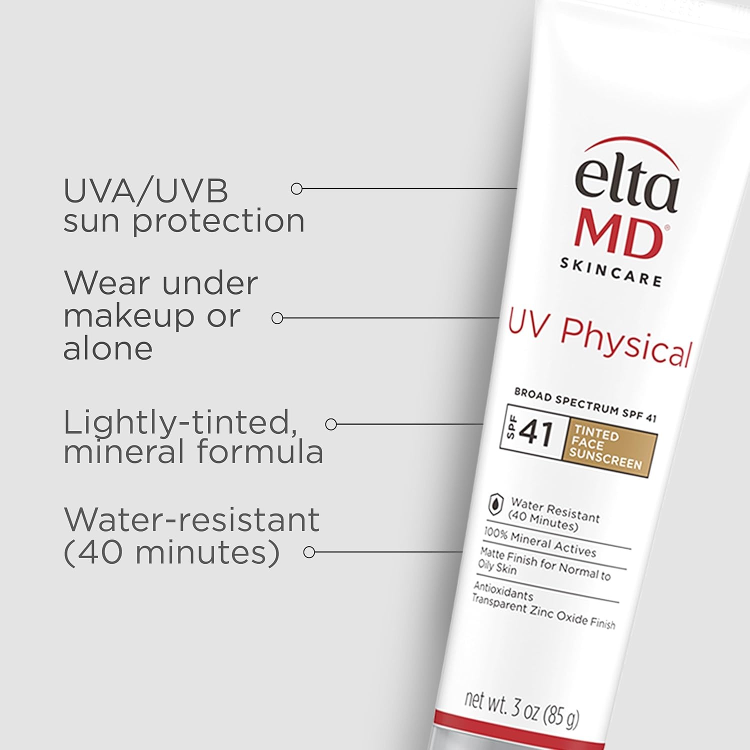 image:imageEltaMD UV Physical Tinted 100 Mineral Face Sunscreen SPF 40 and 41 Formulated with Antioxidants 100 Mineral Actives Transparent Zinc Oxide Finish Water Resistant Up to 40 MinutesTinted 2 Pack