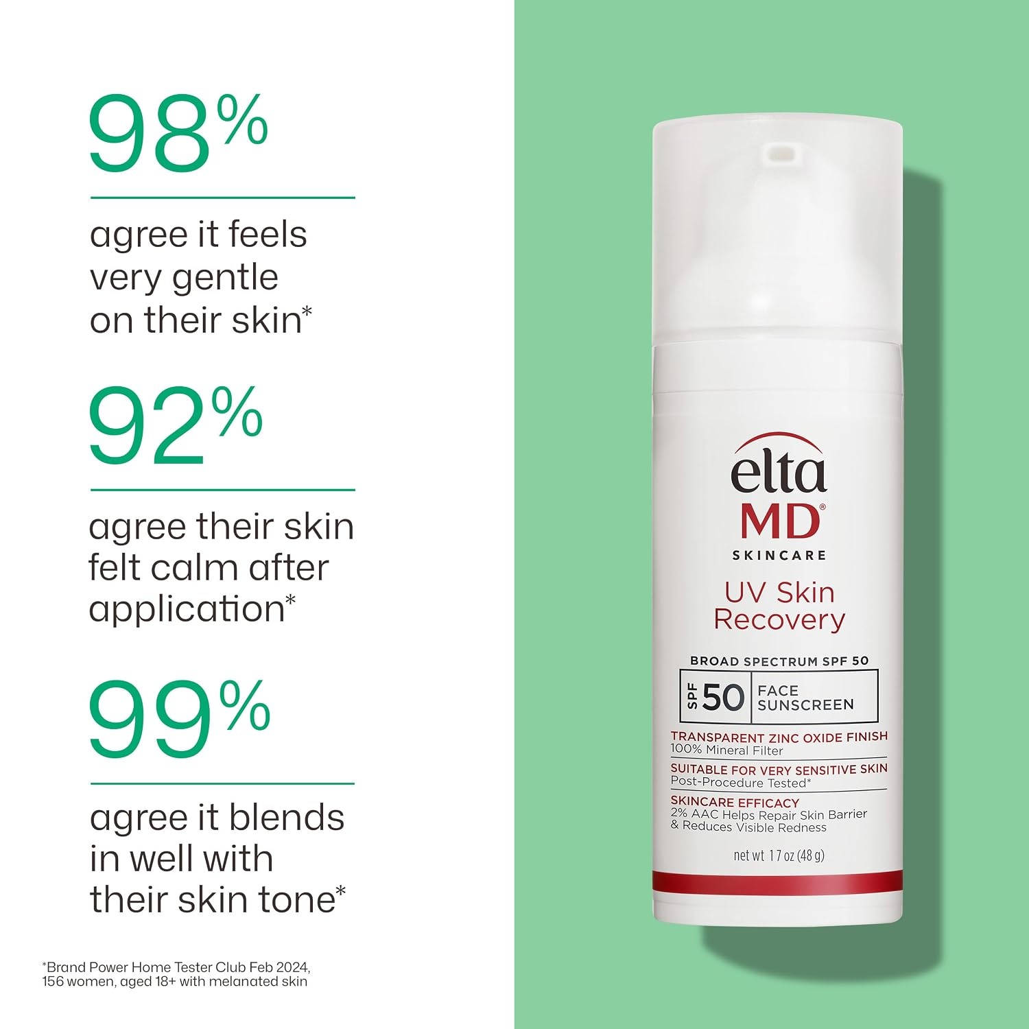image:imageEltaMD UV Skin Recovery 100 Mineral Face Sunscreen SPF 50 Red Color Correcting Safe For Rosacea and PostProcedure Skin No White Cast Zinc Oxide Dermatologist RecommendedUntinted 17 oz