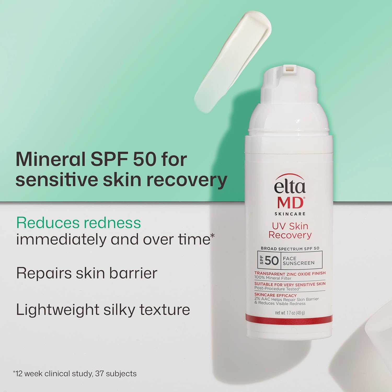 image:imageEltaMD UV Skin Recovery 100 Mineral Face Sunscreen SPF 50 Red Color Correcting Safe For Rosacea and PostProcedure Skin No White Cast Zinc Oxide Dermatologist RecommendedUntinted 05 oz