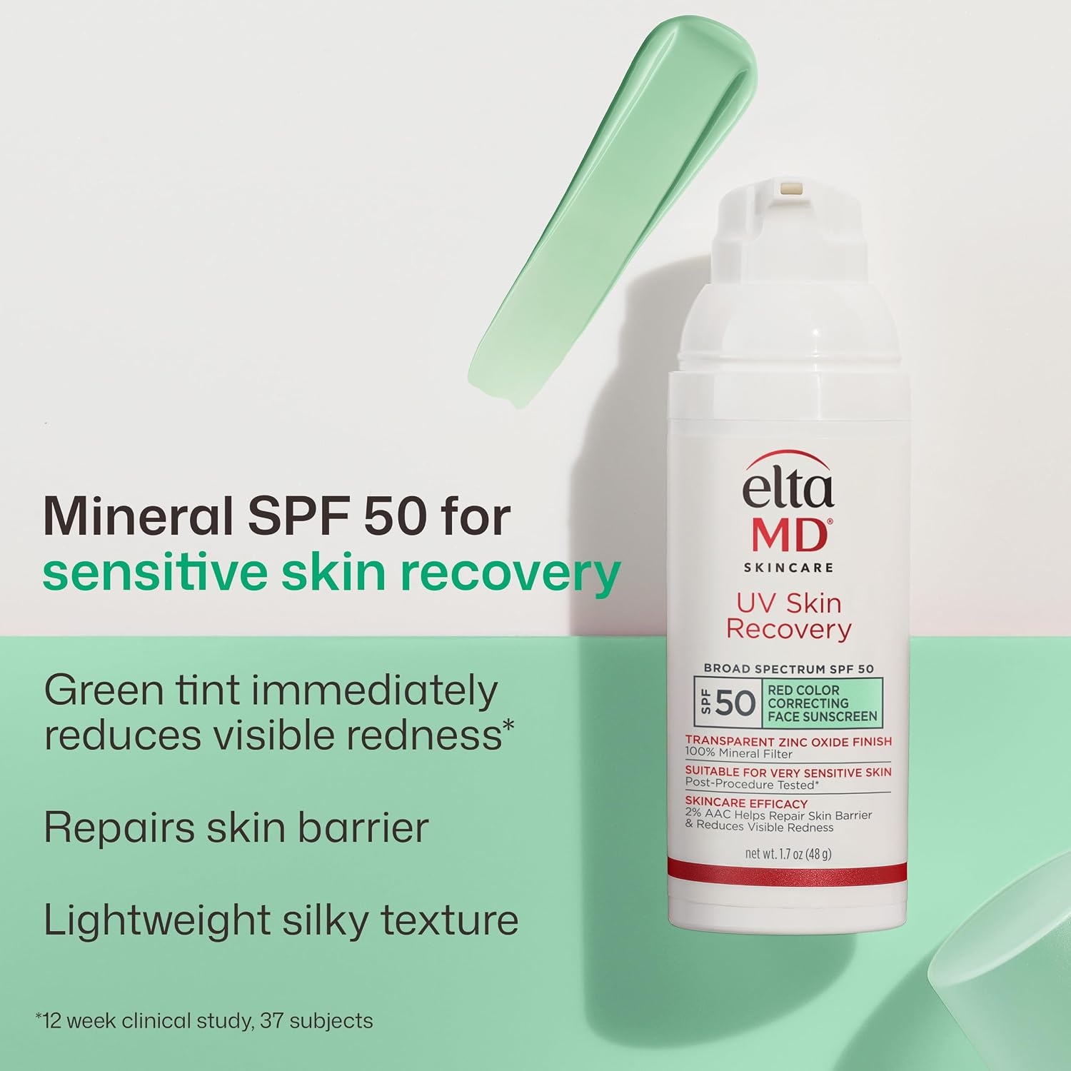 image:imageEltaMD UV Skin Recovery 100 Mineral Face Sunscreen SPF 50 Red Color Correcting Safe For Rosacea and PostProcedure Skin No White Cast Zinc Oxide Dermatologist RecommendedGreen Tinted 05 oz