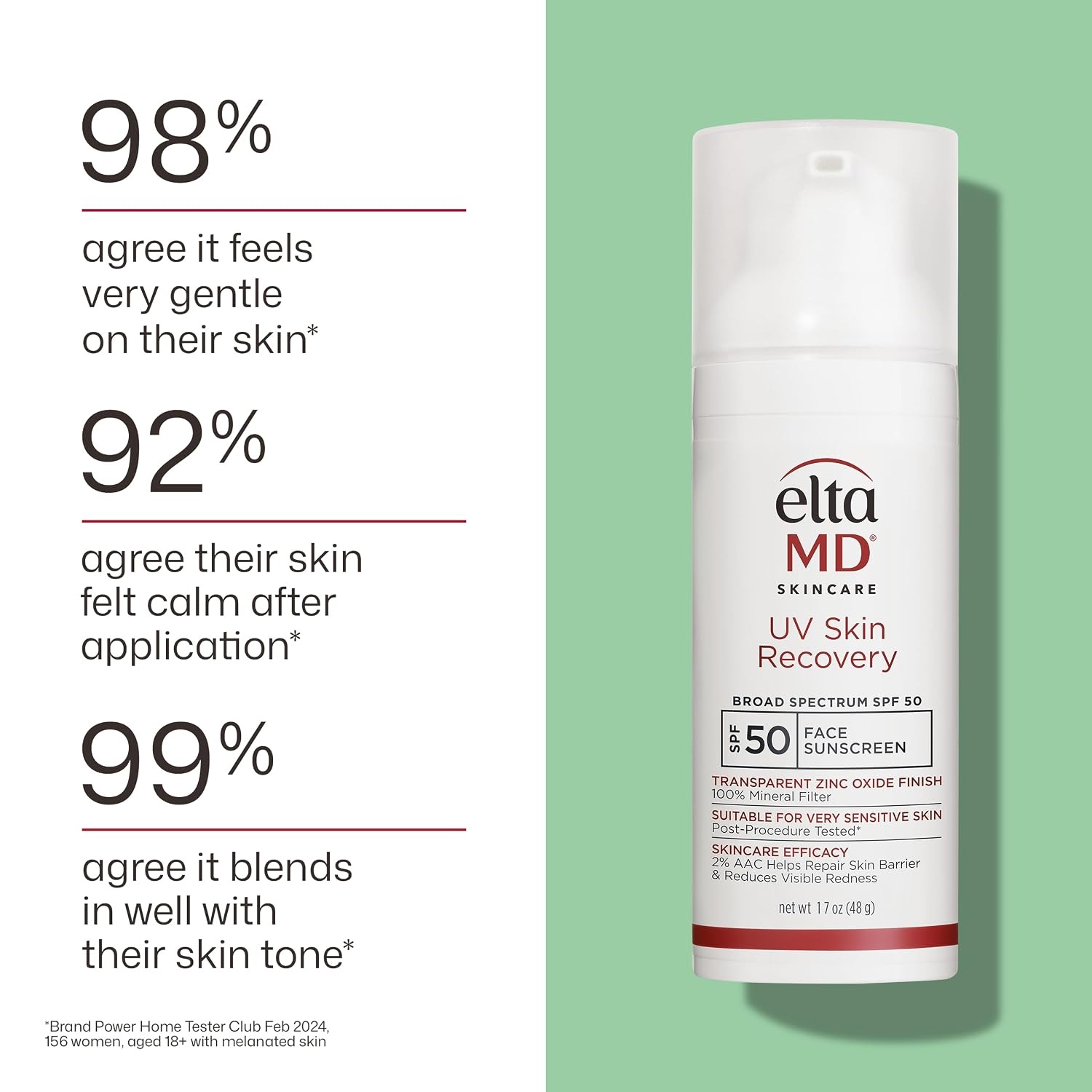 image:imageEltaMD UV Skin Recovery 100 Mineral Face Sunscreen SPF 50 Red Color Correcting Safe For Rosacea and PostProcedure Skin No White Cast Zinc Oxide Dermatologist RecommendedUntinted 05 oz