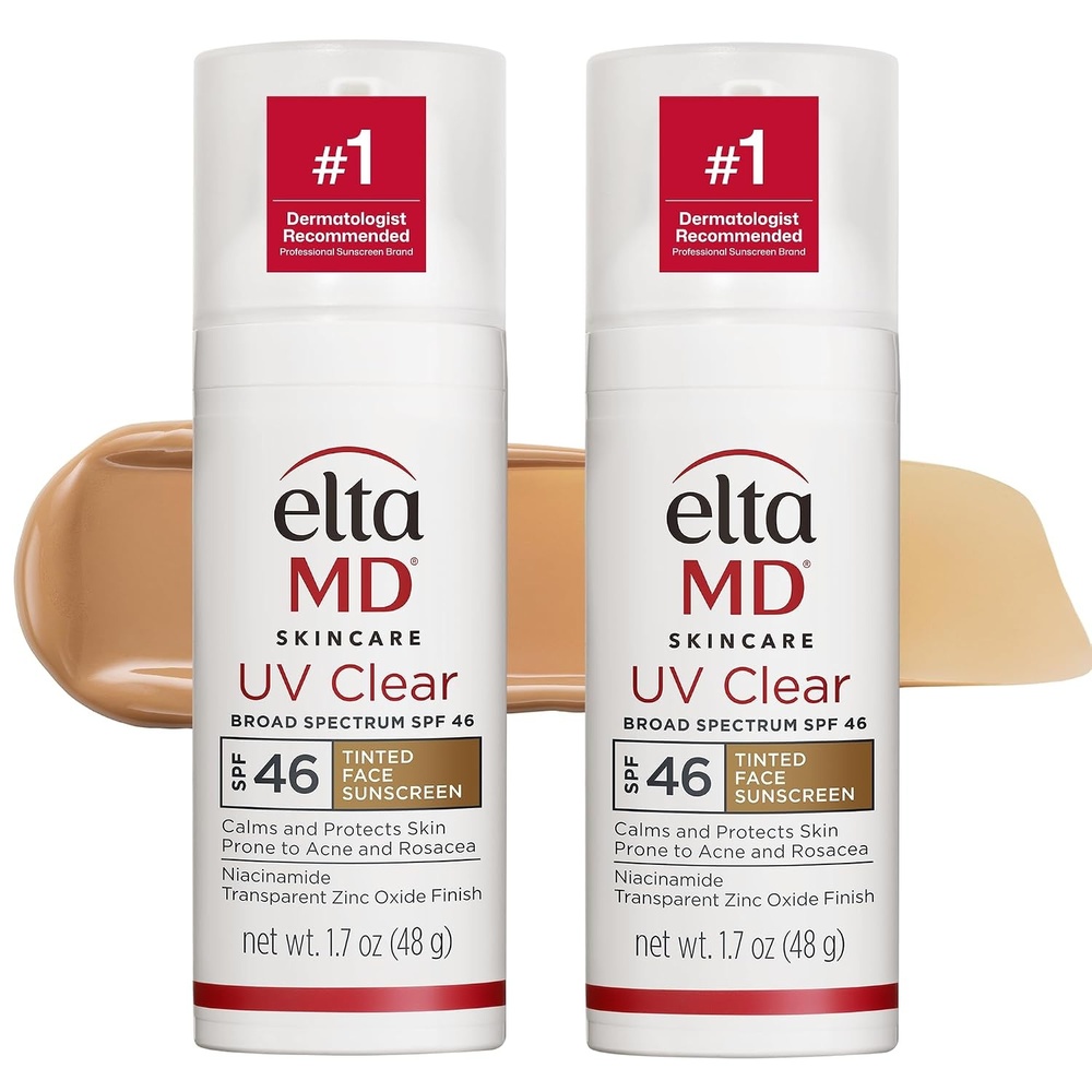 image:imageEltaMD UV Clear Face Sunscreen with Zinc Oxide OilFree SPF 46 and SPF 50 Calms and Protects AcneProne Skin and Rosacea No White Cast Dermatologist Recommended Available in Three Tints and Sizes08 Tinted 2 Pack