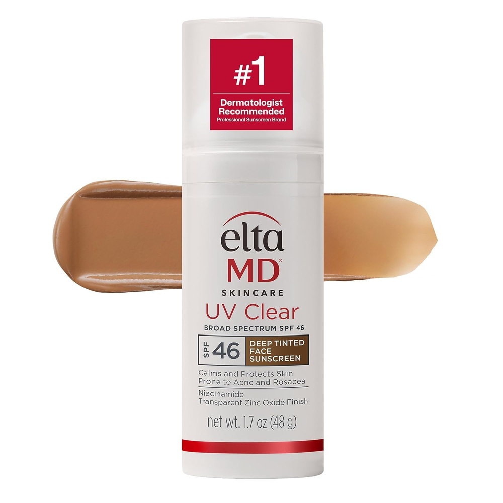 image:imageEltaMD UV Clear Face Sunscreen with Zinc Oxide OilFree SPF 46 and SPF 50 Calms and Protects AcneProne Skin and Rosacea No White Cast Dermatologist Recommended Available in Three Tints and Sizes04 Deep Tinted 17 oz