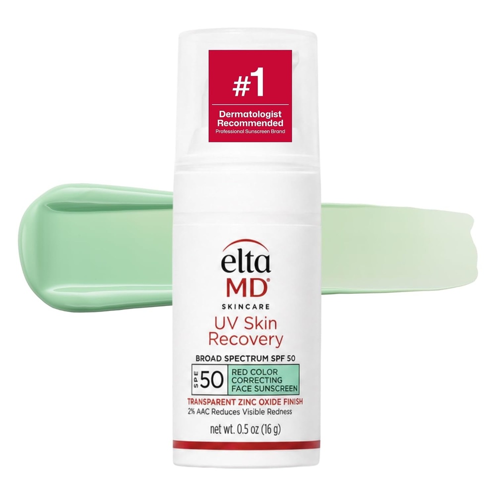 image:imageEltaMD UV Skin Recovery 100 Mineral Face Sunscreen SPF 50 Red Color Correcting Safe For Rosacea and PostProcedure Skin No White Cast Zinc Oxide Dermatologist RecommendedGreen Tinted 05 oz