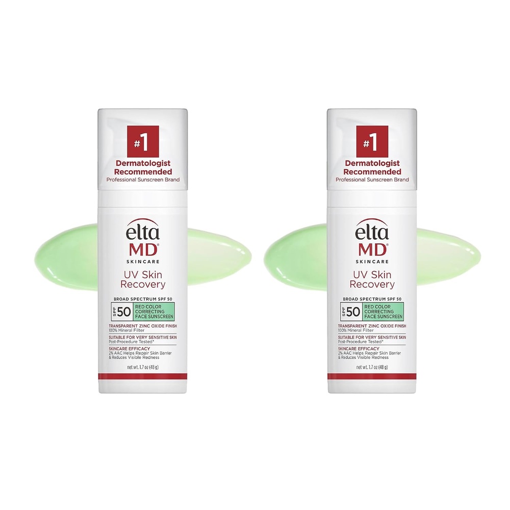 image:imageEltaMD UV Skin Recovery 100 Mineral Face Sunscreen SPF 50 Red Color Correcting Safe For Rosacea and PostProcedure Skin No White Cast Zinc Oxide Dermatologist RecommendedGreen Tinted Pack of 2