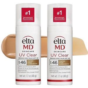 EltaMD UV Clear Face Sunscreen with Zinc Oxide, Oil-Free, SPF 46 and SPF 50 | Calms and Protects Acne-Prone Skin and Rosacea, No White Cast, Dermatologist Recommended, Available in Three Tints and Sizes(08 – Tinted (2 Pack))