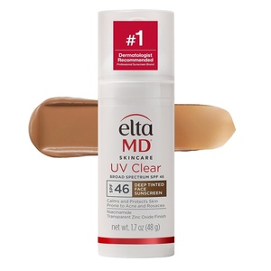 EltaMD UV Clear Face Sunscreen with Zinc Oxide, Oil-Free, SPF 46 and SPF 50 | Calms and Protects Acne-Prone Skin and Rosacea, No White Cast, Dermatologist Recommended, Available in Three Tints and Sizes(04 – Deep Tinted (1.7 oz))