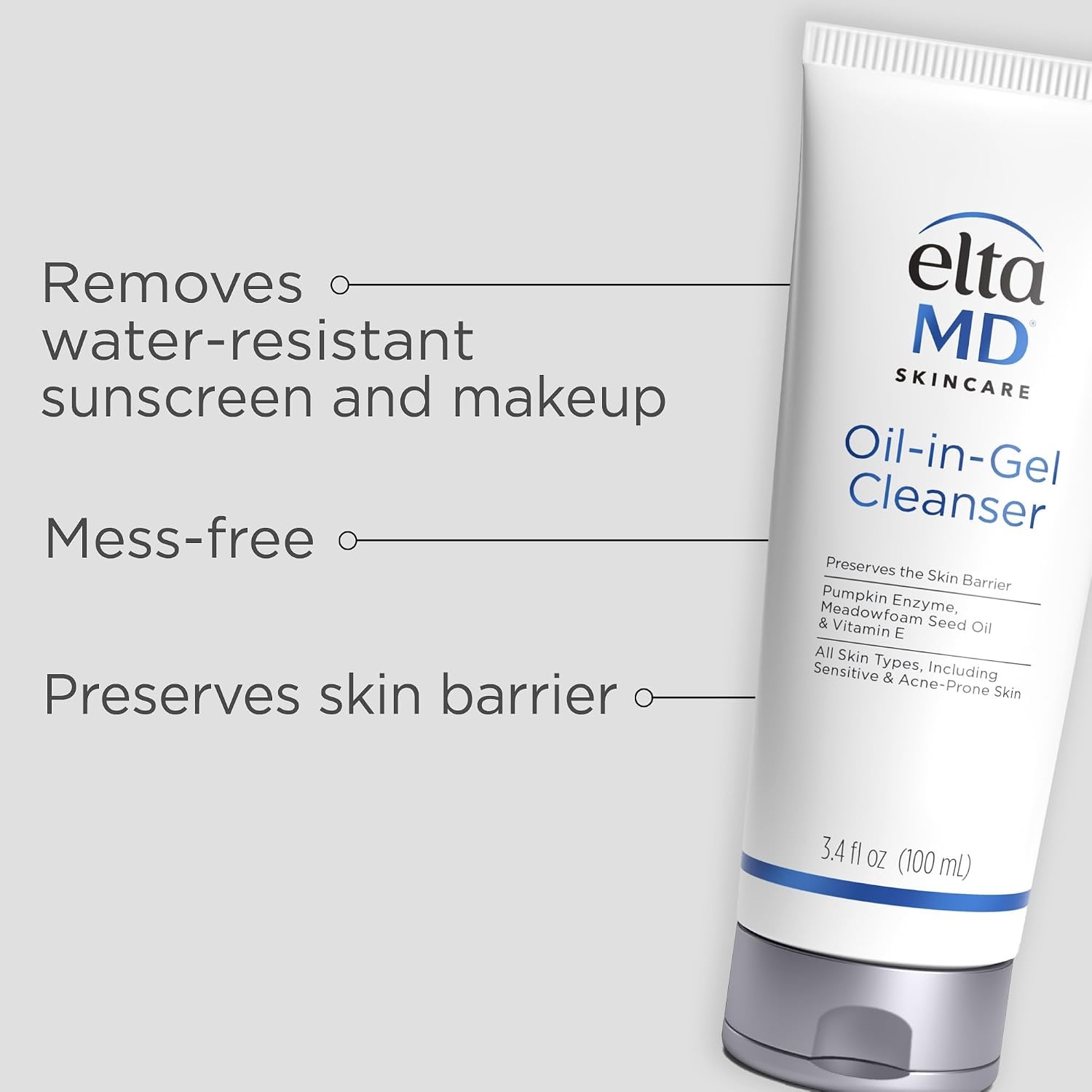 image:imageEltaMD OilInGel Face Cleanser Gentle Makeup Remover 34 oz Removes Sunscreen Makeup Sweat Double Cleanses Dermatologist Recommended Daily Face Wash For Sensitive and Dry Skin