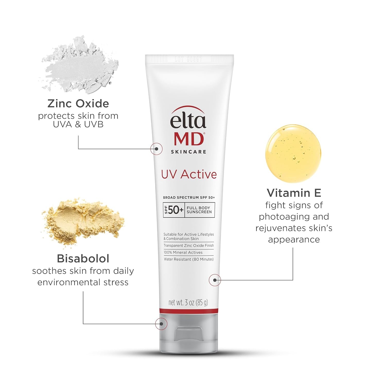 image:imageEltaMD UV Active 100 Mineral Sunscreen SPF 50 Full Body Sunscreen for Active Lifestyles Water Resistant Up to 80 Minutes 30 oz TubeUV Active Lotion