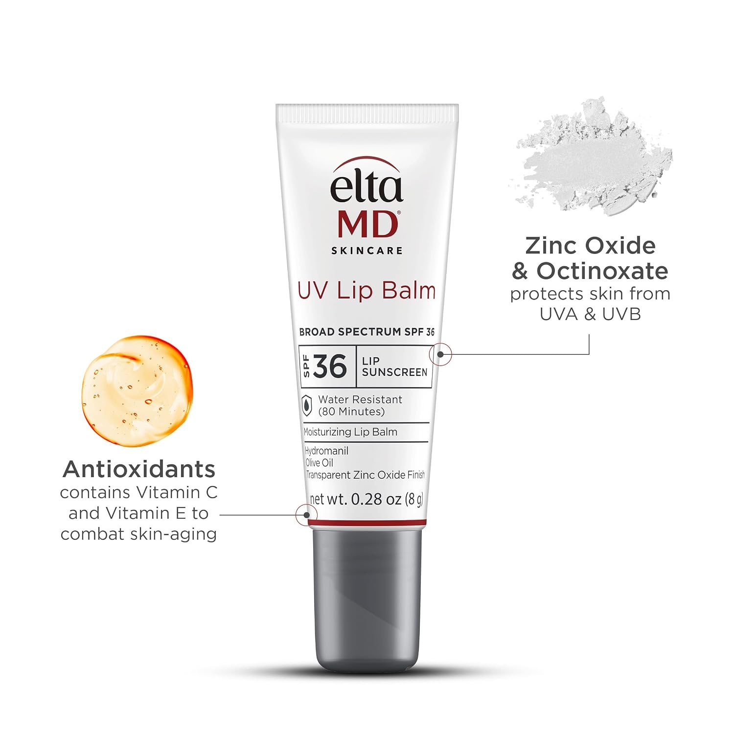image:imageEltaMD UV Lip Balm Sunscreen Transparent Zinc Oxide SPF 30 Restores Natural Softness and Hydrates Protects Chapped Dry and Cracked Lips Sheer Finish Water Resistant Up to 80 Min028 Ounce Pack of 1