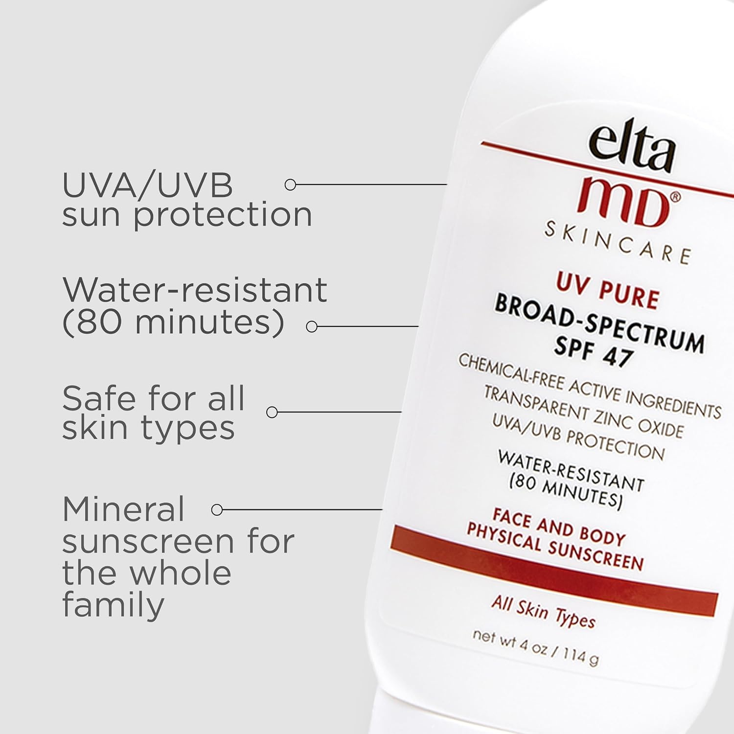 image:imageEltaMD UV Pure Face and Body Sunscreen SPF 47 100 Mineral Sunscreen for Kids and Adults Water Resistant Up to 80 Minutes Oil Free Zinc Oxide Formula4 Ounce Pack of 2