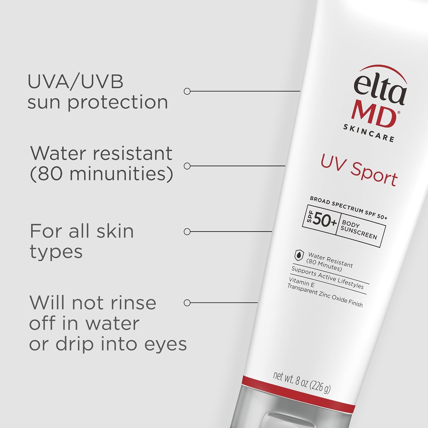 image:imageEltaMD UV Sport Sunscreen Water and Sweat Resistant 80 Min SPF 50 For Face And Body Absorbs Quickly NonGreasy Formula Ideal For Sports and Outdoor Activities For All Skin Types8 Ounce Pack of 2