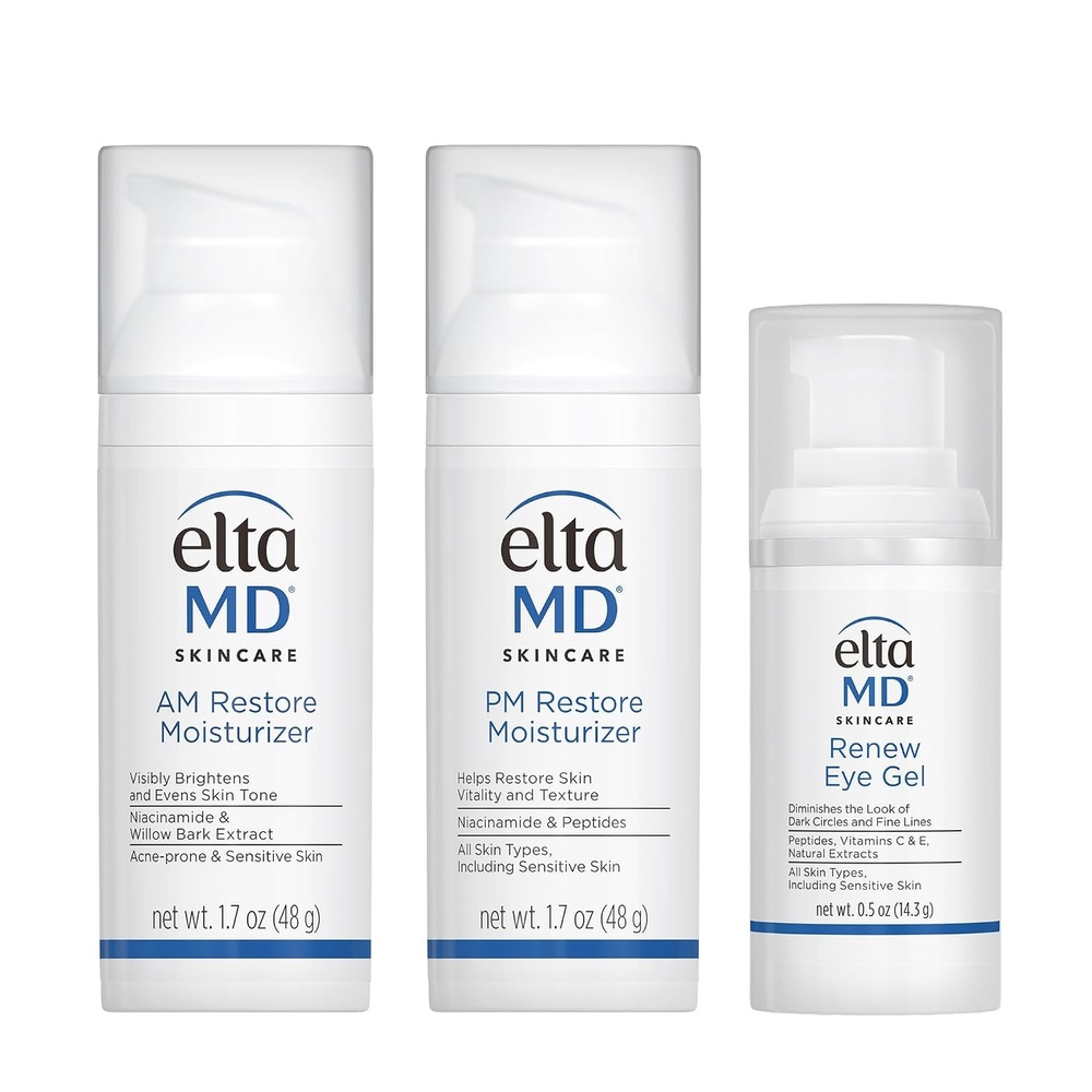 image:imageEltaMD Morning and Night Skin Care Kit AM Restore and PM Restore Facial Moisturizers AntiAging Renew Eye Gel