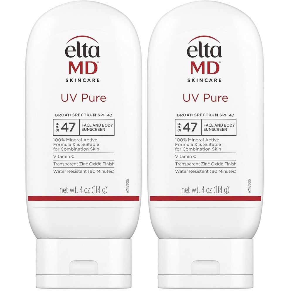 image:imageEltaMD UV Pure Face and Body Sunscreen SPF 47 100 Mineral Sunscreen for Kids and Adults Water Resistant Up to 80 Minutes Oil Free Zinc Oxide Formula4 Ounce Pack of 2