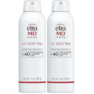 EltaMD UV AOX Mist Mineral Sunscreen Spray SPF 40, Broad Spectrum Face and Body Sunscreen with Zinc Oxide, 100% Mineral Active, Hydration Boost with Antioxidants, Moisturizer with SPF 40, 5 oz(5 Fl Oz (Pack of 2))